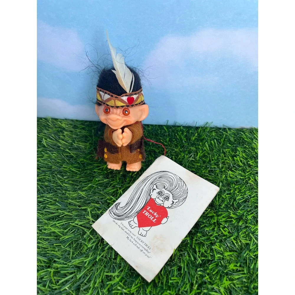 Vintage 1982 ITI Hawaii Lucky Troll Doll Native American Theme with Tag Korea